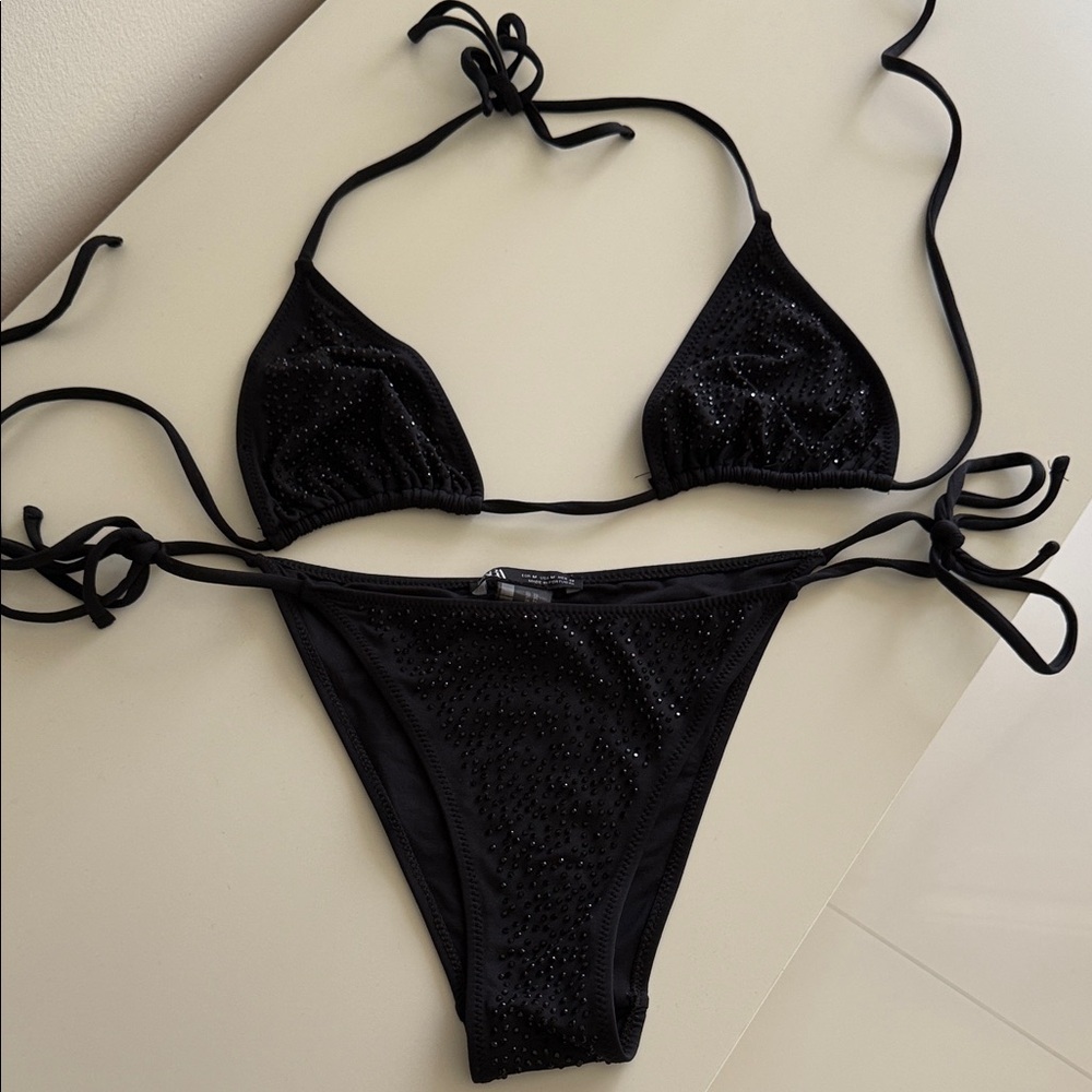 Zara black rhinestone bikini
